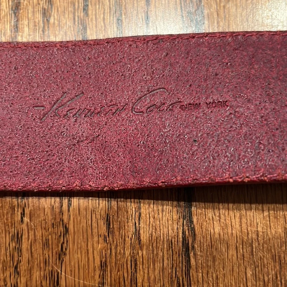 Kenneth Cole Burgundy Leather Belt With 1/2 Silver 1/2 Leather Buckle